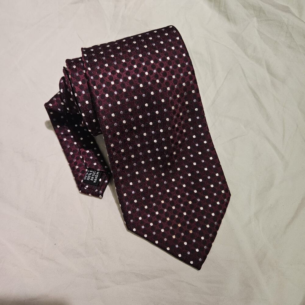 Pronto Uomo 100% Silk Men’s Tie 4” x 57” BurgundyBlack White Geometric wide